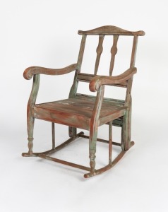 An Australian folk art rocking chair with remains of painted finish, Barossa Valley, South Australian origin, 19th century, 53cm across the arms