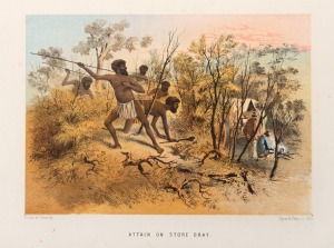 SAMUEL THOMAS GILL, group of seven chromolithograph&nbsp;plates printed by Hamel & Ferguson of Melbourne, loose in folder in mixed condition with foxing and some losses to the margins: I.) Cattle Branding, II.) Attacking The Mail (Bushranging, N.S.W. 1864), II