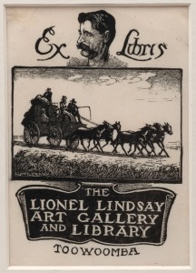 LIONEL LINDSAY (1874-1961), two Ex Libris book plates, the larger 13 x 9cm&nbsp;