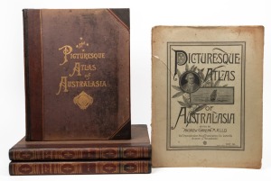PICTURESQUE ATLAS OF AUSTRALASIA, published in Sydney [c1886]. Three volumes folio in half morocco with gilt lettering on the spine. Corners & edges bumped and rubbed but all three volumes firm & complete; together with an additional supplement (part 36),