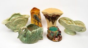 379 · Six assorted Australian ceramic vases including GREENWAYS, lizard vase, gum leaf vase and Pates, the largest 23cm high