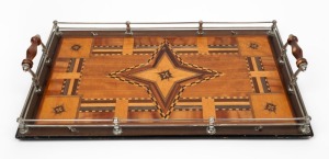 THOMAS GRIFFITHS (attributed)&nbsp;antique Australian serving tray, finely crafted from Queensland native timbers with chrome gallery, early 20th century, 52cm across the handles