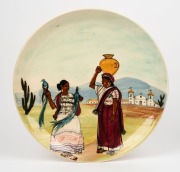 MARTIN BOYD pottery charger with Indian scene, incised "Martin Boyd, Australia". ​​​​​​​35.5cm diameter