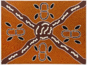 SHARON DODD (working, circa 2000), I.) Bush Tucker, Bush Banana Dreaming, II.) Honey Ant Dreaming, III.) Witchety Grub Dreaming, synthetic polymer on canvas board, signed and titled verso, ​​​​​​​35.5 x 40.5cm each overall
