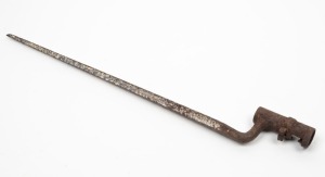 An antique socket bayonet in relic barn find condition, early to mid 19th century, ​​​​​​​53cm long.