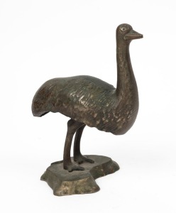 A large brass emu statue standing on a map of Australia, circa 1920s. 21cm high.