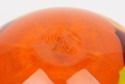 TRISHA ALLAN orange patchwork marines Australian art glass vase, incised signature to base, 12cm high, 14cm wide - 3