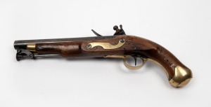 An antique English flintlock pistol with tower marks and King George cypher, 18th century, 39cm long