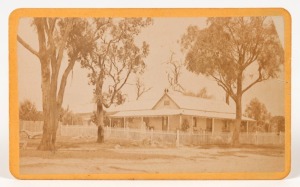 Circa 1880s carte-de-visite size albumen paper print laid down on backing card and titled verso in manuscript "Malvern House, the Residence of Mr & Mrs Farley", with the ink handstamp of "G.V. ST. CLARE, Photographer, INVERELL". Overall 63 x 102mm. Two si