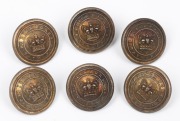 TASMANIA POLICE DEPARTMENT set of six antique buttons with Queen Victoria crown, 19th century.