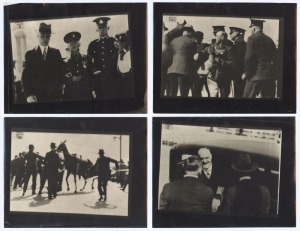 SYDNEY HARBOUR BRIDGE: Four 21.5 x 16.5cm Herald Sun press photographs depicting the moments following Francis de Groot's dramatic subversion of the 1932 ribbon-cutting ceremony, with two images of De Groot's arrest, one of his horse being brought under c