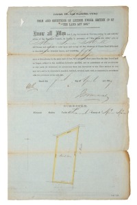 VICTORIAN GOVERNOR - GEORGE PHIPPS: April 1879 licence to occupy land in the Parish of Saltwater in the County of Kara Kara; issued in the name of Mary Louise Hull, and signed "Normanby" by the Governor, the 2nd Marquess of Normanby. The rent was fixed at £2 pound, 10/- per half year.