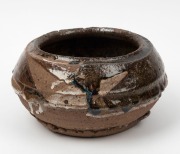 MILTON MOON brown glazed studio pottery bowl, incised "Milton Moon", 13cm high, 23cm wide - 2