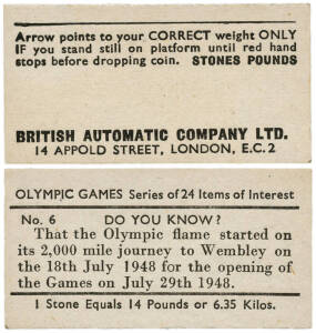 1952 British Automatic Co. "Olympic Games" weight cards, complete set [24]. G/VG.