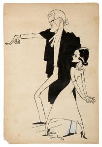 NOEL JACK COUNIHAN (1913-1986) Table Talk, ink on card, signed and dated lower centre: Noel Counihan / 38, inscribed verso: Noel Counihan / C/o "Table Talk" - Herald Bldg / Flinders St C.1, 38 x 25 cm