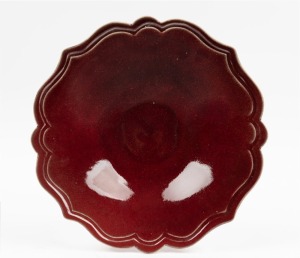 JAMES BEESTON Australian studio pottery Sang de boeuf lotus bowl, 7cm high, 33cm wide