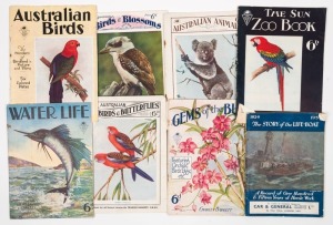 SUN NEWS PICTORIALS MELBOURNE: Seven c. 1930s colour photograph 'Sun Nature Book' magazines by Charles Barrett, issues 1-5 and 9-10, with titles such as 'Birds & Blossoms', 'Birds & Butterflies', and 'Water Life'; also 'The Story of the Life-Boat 1824-193