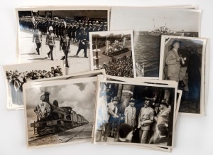 VICTORIA CENTENARY CELEBRATIONS: Group of thirty-seven press photographs depicting the Duke of Gloucester's 1934 visit to Australia to celebrate the centenary celebrations of Victoria, including images of the HMS Sussex and The Trans-Australian, most with