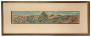 LAURENCE J.&nbsp;WHITELY&nbsp;(1929 - 2004), Vaughan Landscape, pen, crayon and wash, signed lower left, titled verso, 13 x 70cm; framed 37 x 91cm overall.