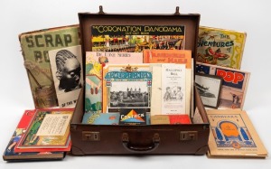 EPHEMERA, BOOKS & COMICS: Small collection including a fascinating scrap album of Australian product labels, "Gallipoli Bill. The Man Who Walloped The Turks", The Coronation Panorama cut-out book, "The Brymay Toy Book (Bryant & May Pty Ltd)", children's b