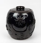 JOHN GILBERT large pottery bread&nbsp; crock lidded jar,