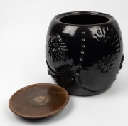 JOHN GILBERT large pottery bread&nbsp; crock lidded jar, - 2