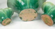 REMUED&nbsp;graduated set of five green glazed basket vases, ranging in size from 9cm to 26cm high. - 2