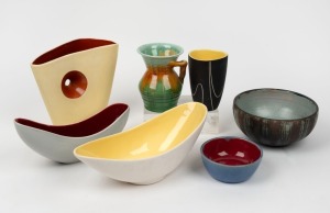 335 · Australian pottery vases and bowls including DAVID & HERMIA BOYD, REMUED, and GUNDA, (7 items), ​​​​​​​the largest 18cm high.