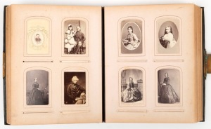 THE CARTES DE VISITE COLLECTION OF JAMIMA CORNEY&nbsp;OF GEELONG: A large leather-bound album containing over 140 cartes-de-visite and one cabinet card, with images from studios in Melbourne, Geelong, Ballarat, Hobart, Launceston, Sydney and probably others; a
