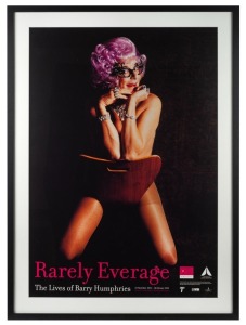 ORIGINAL POSTER Rarely Everage - The Lives of Barry Humphries, Barry Humphries&nbsp;as Dame Edna as Christine Keeler, photographed by Lewis Morley, Nov.2002 - Feb. 2003 exhibition at the National Portrait Gallery, Old Parliament House, Canberra, framed & glaze