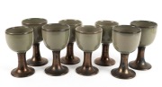 R. M. BECK set of eight Australian pottery goblets with green and bronze glaze, incised "R. M. Beck", 14cm high