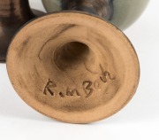 R. M. BECK set of eight Australian pottery goblets with green and bronze glaze, incised "R. M. Beck", 14cm high - 2
