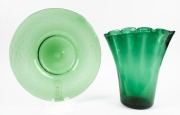 EMPOLI&nbsp;Italian green art glass vase and platter with bubble inclusions, (2 items), ​​​​​​​the vase 31cm high