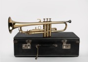 CLINTON brass trumpet in travel case, the case 52cm wide