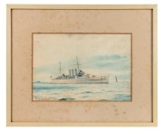 ARTIST UNKNOWN, H.M.A.S. AUSTRALIA, watercolour and ink on card, circa 1920s, initialled "JR" at lower left, 18 x 26cm; overall 32 x40cm. - 2