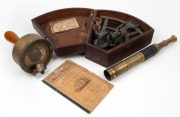MARITIME GROUP comprising an antique octant in case (incomplete), an expanding telescope, a handheld compass and an antique publication titled "SAILING VESSELS", 19th/20th century, (4 items), the compass 24cm high.