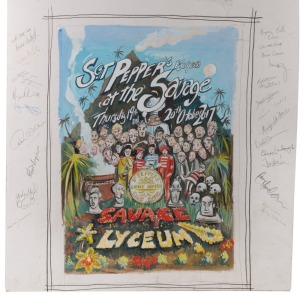 SAVAGE CLUB "S.GT PEPPER'S 150 at the Savage, Thursday 19th and 20th October, 2017", gouache on card, signed in the side margins by various members, ​​​​​​​81 x 63cm overall