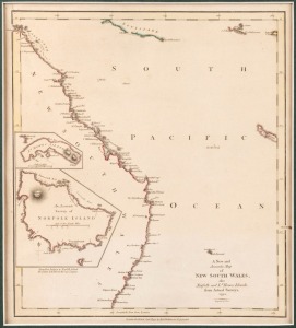 Robert Wilkinson, "A New and Accurate Map of New South Wales, also Norfolk and Ld Howes Islands, from Actual Surveys, 1792", engraved by T. Foot and published&nbsp;Sept.1st, 1792, Copper plate engraving,&nbsp;hand-coloured outlines, image size 26 x 23cm.