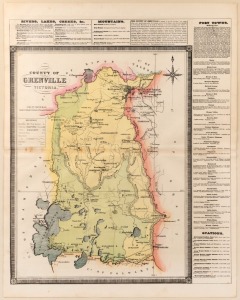 HISCOCK'S&nbsp;"NEW VICTORIAN COUNTIES" ATLAS, 1874: Original, hand-coloured&nbsp;engraved maps, comprising the Counties of&nbsp;DUNDAS, FOLLETT, GRANT, GRENVILLE, HEYTESBURY, LODDON, NORMANBY, RIPON, RODNEY, and WIMMERA, all individually mounted, the image areas approx