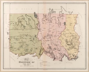 VICTORIAN COUNTY MAPS from "The New Atlas of Australia" by John Sands 1886: comprising of "The Counties of Gunbower, Gladstone, Bendigo, Rodney", "The Counties of Lowan, Borung, Kara - Kara", "The Counties of Millewa, Karkarooc, Tatchera, Weeah", "Map of 