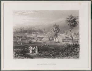 J.C. Armytage 'Daylesford, Victoria' c. 1873 steel engraving, 34.5 x 29cm overall, together with H. Bibby 'Cape Otway, Victoria' c. 1873 hand-coloured steel engraving, 41.5 x 38cm overall, plus two other similar. (4 items)