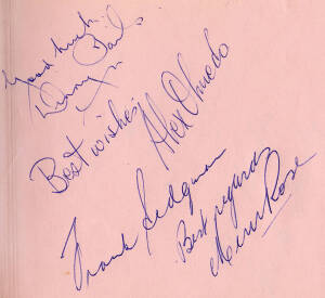 1960s Autograph Book with c40 signatures, mainly tennis players including Frank Sedgman, Pancho Gonzales, Ashley Cooper, Ken Rosewall, Lew Hoad, Margaret Smith Court, Tony Roche; also few musicians with Bobby Limb & two of the Kinks.