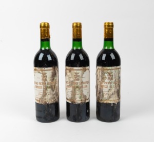 CHATEAU PICHON LONGUEVILLE COMTESSE DE LALANDE, Grand Cru Classe Pauillac, 1982 vintage, 750ml, 3 bottles. Note: Damage to labels.