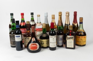 Assorted spirits, port, wine, champagne and sparkling wine including: Vodka, vermouth, Cointreau, cognac, brandy, Para Port, sherry and red wine, (18 bottles total)