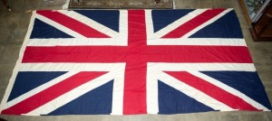 NAVAL JACK British flag, stitched linen and cotton with wooden toggles, early to mid 20th century, ​​​​​​​most likely flown onboard a naval vessel or port. 163 x 310cm