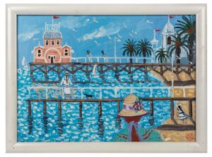 GREG IRVINE (1947 - ), St Kilda Pier, oil on canvas, signed lower right "G. I." in red monogram, 39 x 55cm, 46 x 61cm overall