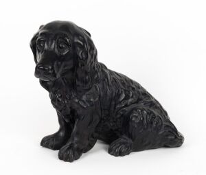 368 · BENDIGO pottery spaniel statue with black finish, 35cm high, 44cm long