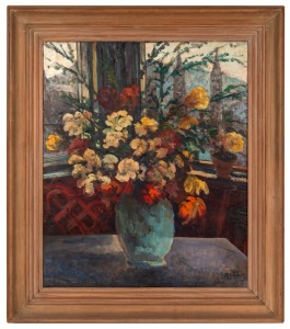 ARTIST UNKNOWN, untitled floral still life, oil on canvas, signed lower right (illegible), 76 x 62cm, 97 x 84cm overall