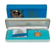 TWO HUNDRED DOLLARS, 1989 $200 gold Frilled Neck Lizard, Proof; in original box of issue.