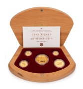 THE AUSTRALIAN NUGGET 2003 PROOF SET OF FIVE COINS featuring the $100 (1oz) "Canvas Town", plus $50, $25, $15 and $5 Kangaroos, all attractively presented in the original timber case of issue accompanied by the Certificate of Authenticity which identifies